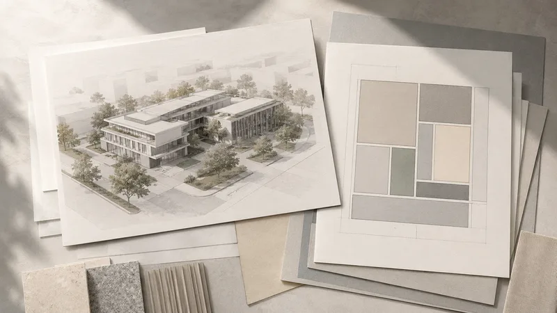 Wizualizacja koncepcji wraz z diagramem bilansu powierzchni — materiał decyzyjny dla inwestora.